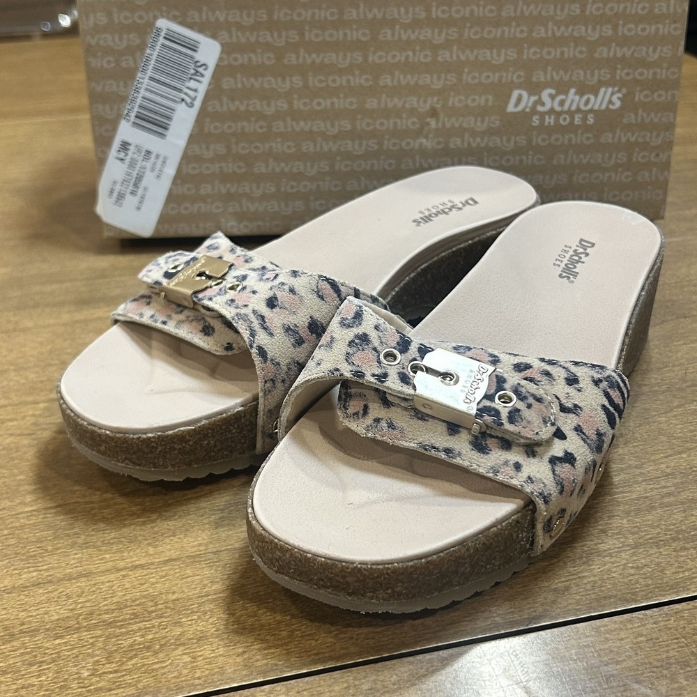 Dr. Scholl's Sandals Womens Size 7 Beige Originalflex Leopard Slide Wedge Beach
